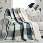 PU MEI Sherpa Fleece Throw Blanket 60" x 80" Reversible Plush Fluffy Large Big Blanket Lattice Flannel Blankets for Sofa Couch Bed (Grey-Soft Blue, 60"*80")