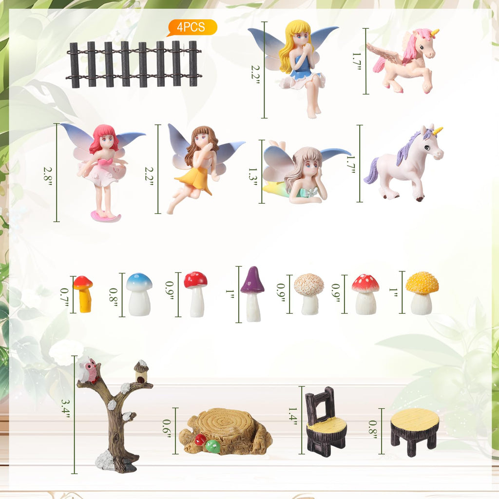 58 Pcs Miniature Garden Set Flower Angel Fairy House Animals Trees Diorama Supplies Fairy Village Mini Terrarium Figurines Micro Landscape Ornaments for DIY Garden Decor Succulent Dollhouse Craft