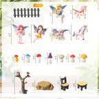 58 Pcs Miniature Garden Set Flower Angel Fairy House Animals Trees Diorama Supplies Fairy Village Mini Terrarium Figurines Micro Landscape Ornaments for DIY Garden Decor Succulent Dollhouse Craft
