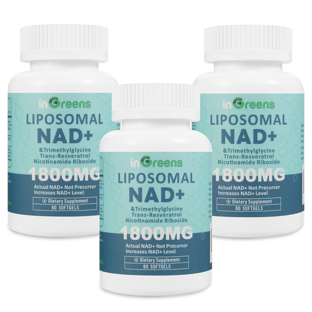 inGreens Liposomal NAD+ Supplement 1800 mg with Nicotinamide Riboside, Trans Resveratrol, Trimethylglycine，Replaces NMN, Boost NAD+, Aging Defense，Cellular Energy, 180 Softgels
