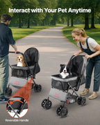VEVOR Pet Stroller, 44 lbs Weight Capacity, Foldable Dog Cart, 4 Wheels Cats Stroller with Mesh Windows & Revrsible Handle, Portable Pet Carrier with Brake, for Small to Medium Pets