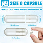 Timgle 2000 Count Empty Capsules with Lab Spoon Filling Kit Clear Fillable Empty Container DIY Vegetable Capsule Filling for Making Your Own Supplements