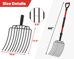 COSITA Pitch Fork for Garden, Wide Pitchfork with 10 Metal Tines, Heavy Duty Garden Fork with Fiberglass Handle 44-Inches, Chicken Coop Pitchforks for Manure, Mulching, Composting, Red