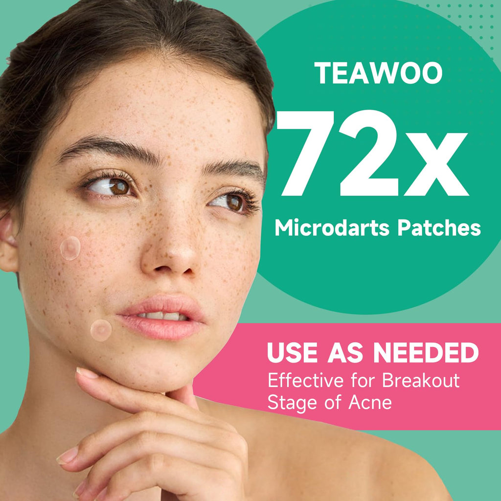 TEAWOO 72-Count Microdart Acne Patches, Hydrocolloid Pimple Patches with Salicylic Acid & Madecossoside, Microdart Zit Patches for Deep Blemishes & Early Stage Acne (Patented)