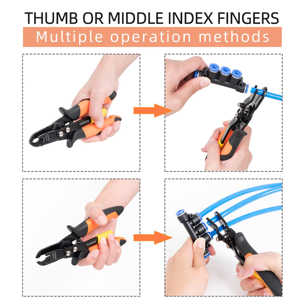 PLATATO Push to Connect Fittings Air Line Disconnect Tool Kit Push Fitting Removal Tool for 1/4”, 5/16”, 3/8”, 1/2” (6mm, 8mm,10mm,12mm) Quick Connect Release Pliers with 15 Pcs Pneumatic Fittings