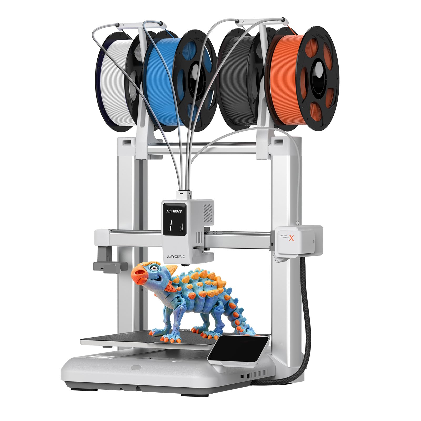 Anycubic Kobra X Multicolor 3D Printer, Easy Setup with Native 4-Color Printing Up 19 Color, 600mm/s Fast 3D Printing, AI Camera, Quiet 45dB, FDM Perfect for Kids Beginners Family Makers Professional