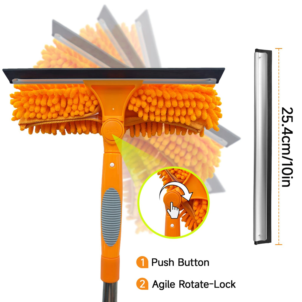 67" Squeegee Window Cleaner 2 in 1 Rotatable Window Cleaning Tool Kit with Extension Pole, Window Washing Equipment with Bendable Head for Indoor & Outdoor High Windows and Car Glass