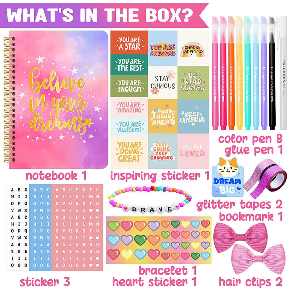 renee atmos DIY Journal Kit for Girls - Arts & Crafts Gifts for Girls 8 9 10 11 12 13 14 Years Old, Scrapbook Diary Supplies Set, Tween Teen Girl Trendy Stuff - Gifts for Girls 8-12 Deals