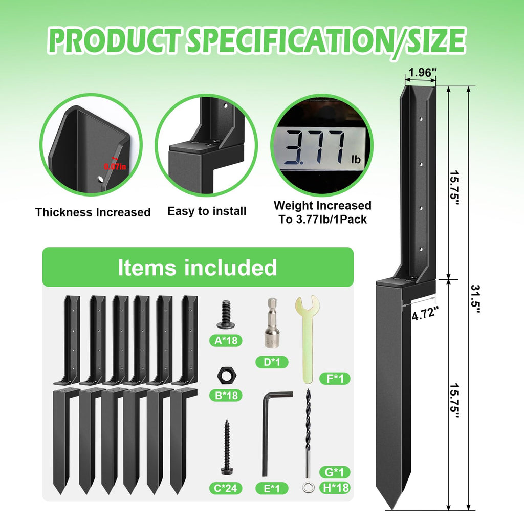 8 Pcs Fence Post Repair, Heavy Duty Fence Post Kit Anchor Ground Stakes for Repairing Tilted, Broken Wood Support