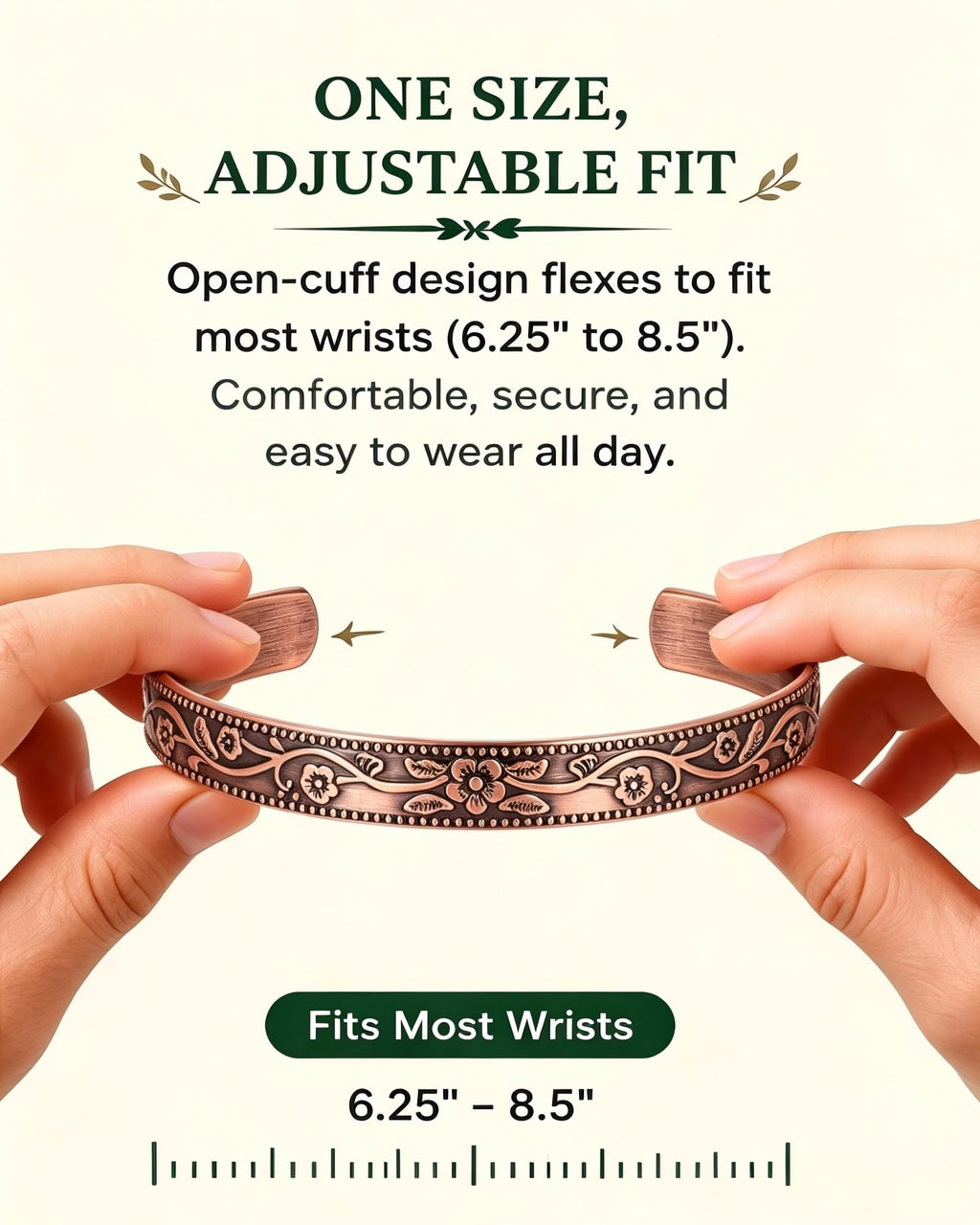 Fashtour Pure Copper Bracelet for Men & Women, Vintage Floral Cuff