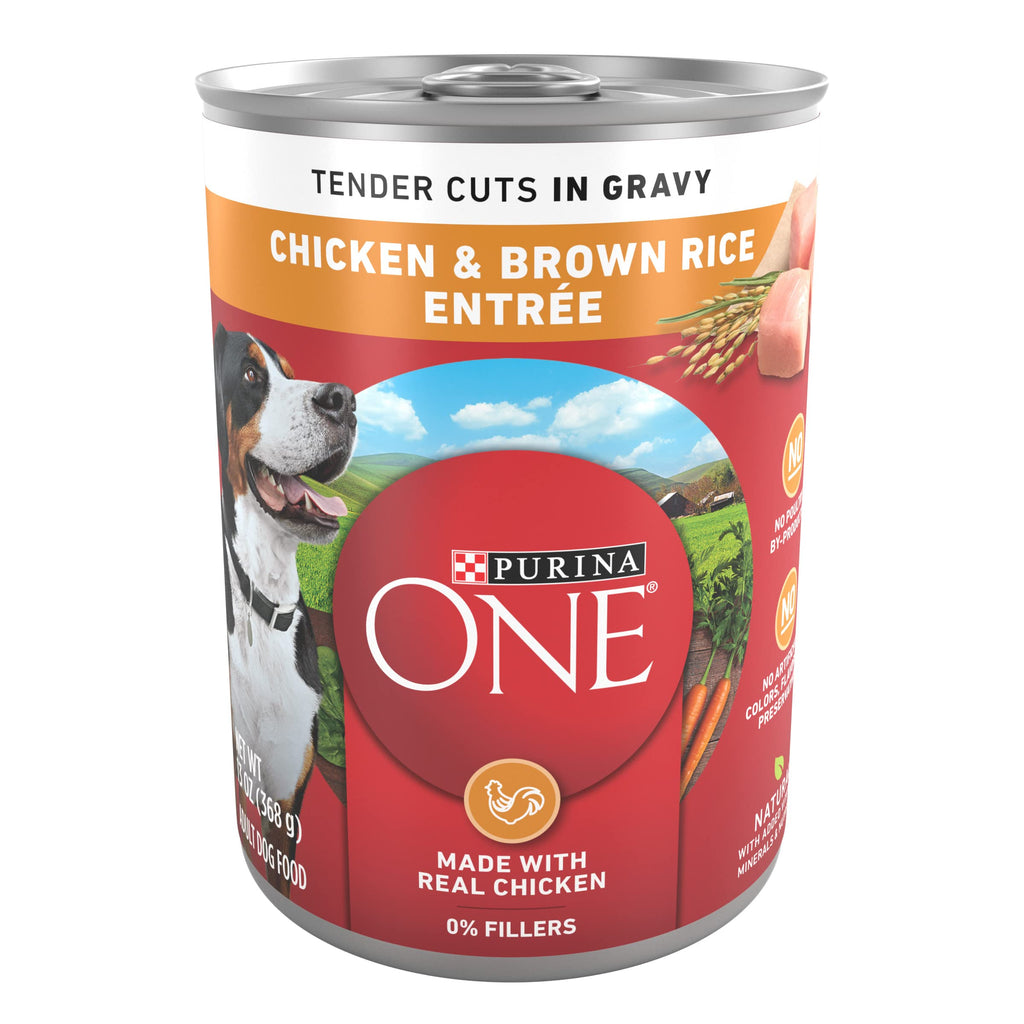 Purina ONE Chicken & Brown Rice Wet Dog Food, Tender Cuts, (12) 13 oz Cans
