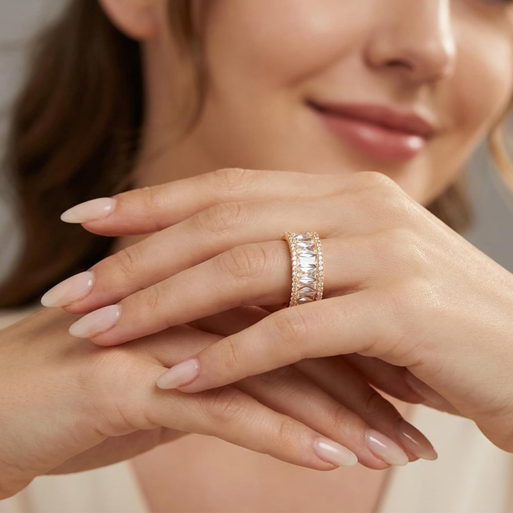 MDFUN 18K Gold Plated Eternity Wedding Band for Women