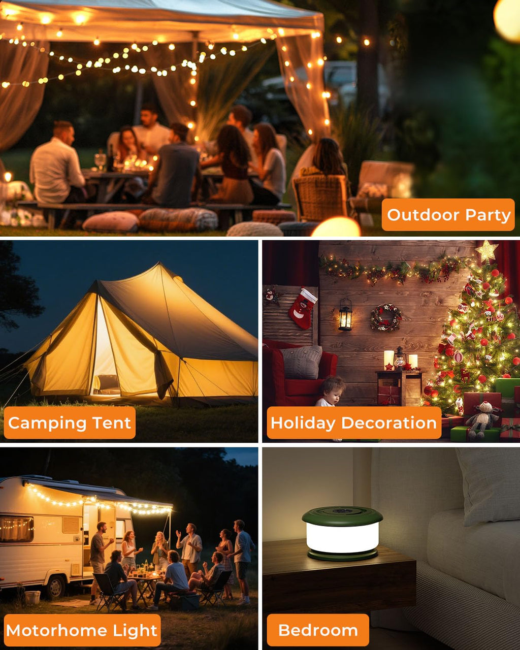 Bylitodt Camping String Lights, Retractable 32.8ft RGB Flash Lamp, Rechargeable Fairy LED Rope Lights Outdoor Waterproof, Portable Hanging Lantern for Outside Tent Patio Awning Garden RV Essentials