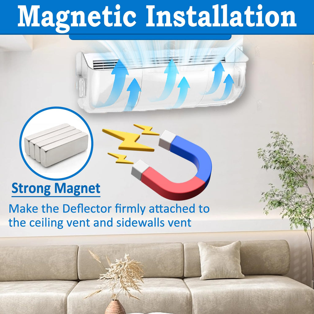 Binazon Heating & Air Vent Deflector for Vents, Sidewall, Ceiling, Floor Registers - Adjust Between 9"-14", Magnetic Vent Covers for Air Conditioning, Heat, AC, Floor, Under Furniture (4 Pack Clear)