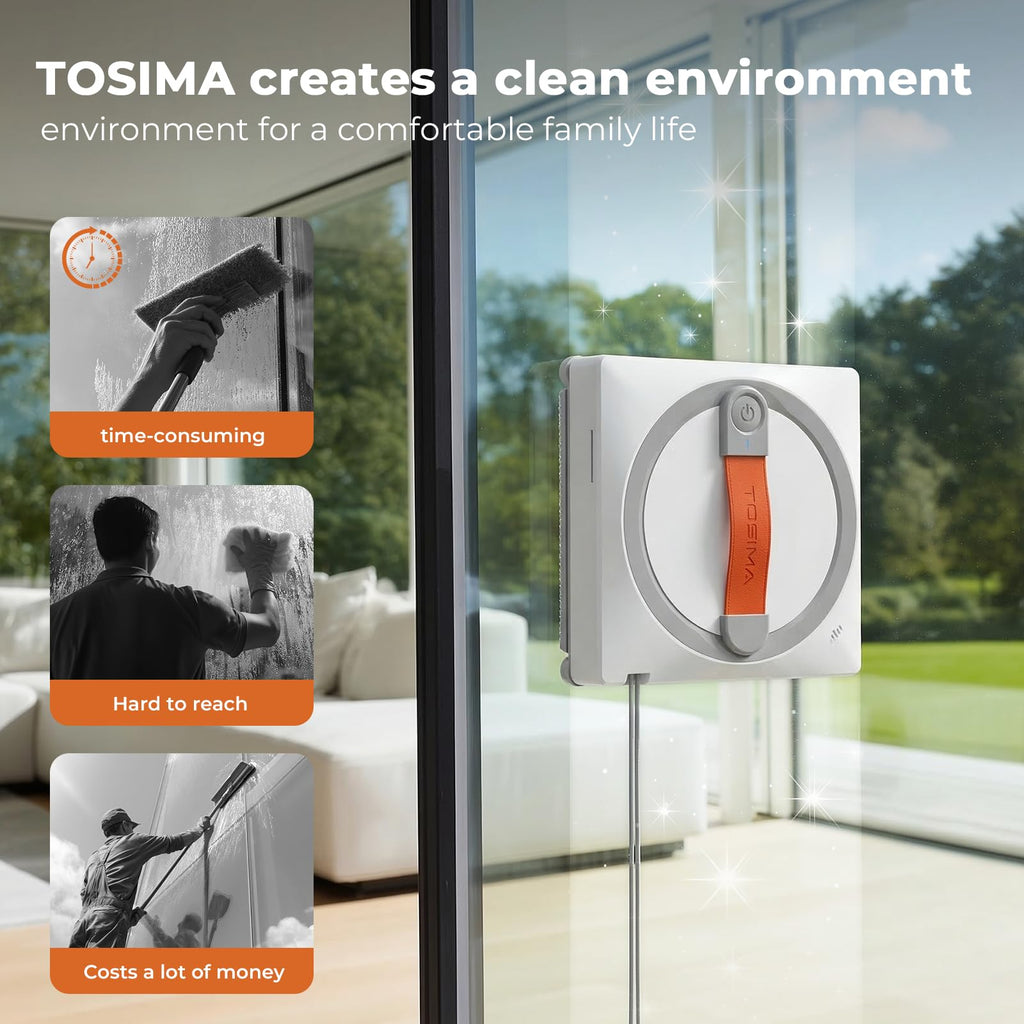 Tosima WA9C Pro Window Cleaning Robot with 4-Nozzle Dual Spray, AI Path Planning & Triple Safety System, 6 Cleaning Modes Remote Control Smart Window Robot