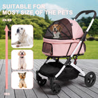BETSOCCI Pet Stroller for Medium Small Dog & Cat, Foldable Lightweight Dog Stroller with Storage Basket Pet Travel Carriage with Safety Leashes, 4 Wheel, Pink
