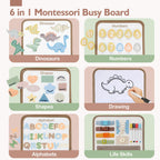 hahaland Montessori Busy Board for Toddlers Boy Toys Birthday Gift - Travel Toys - Dinosaur, Alphabet, Number, Shape, Drawing, Life Skills