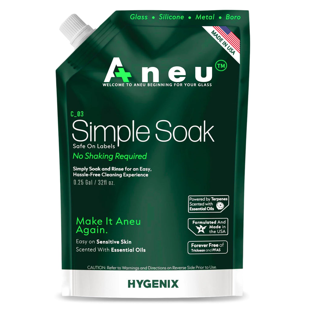 Aneu Simple Soak 32oz – Soak & Rinse Formula | Easily Dissolves Tough Resins & Grime | No Shaking Required | Cleans Glass, Silicone, Metal, & Borosilicate | 32oz - 1 Pack