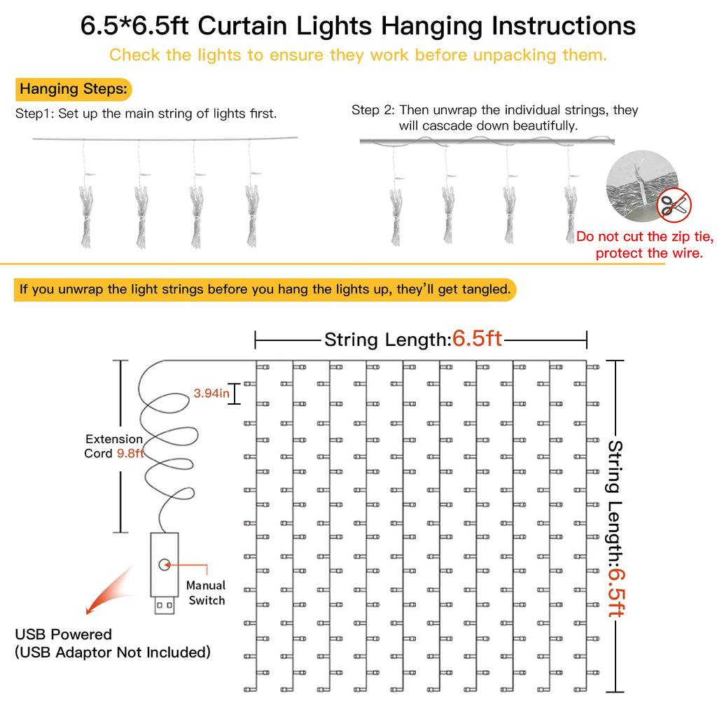 suddus Curtain Lights for Bedroom, 200 Led Hanging String Light Outdoor, Fairy Curtain Lights Indoor for Christmas, Dorm, Wall, Backdrop, Window, Wedding, Party, Birthday Decor, Warm White