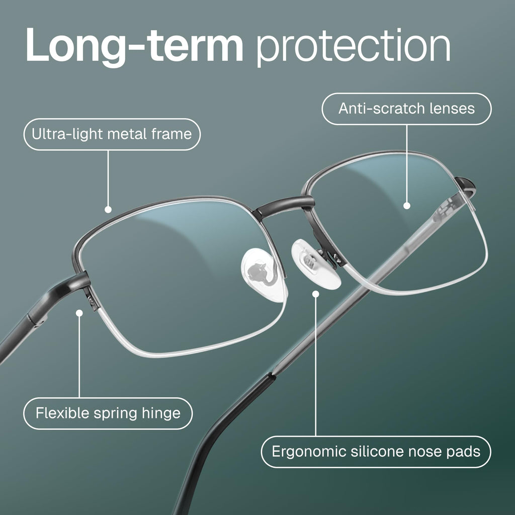 NOVIVON 2.75 Metal Reading Glasses Men - Durable Readers with Blue Light Filtering - Clear Vision