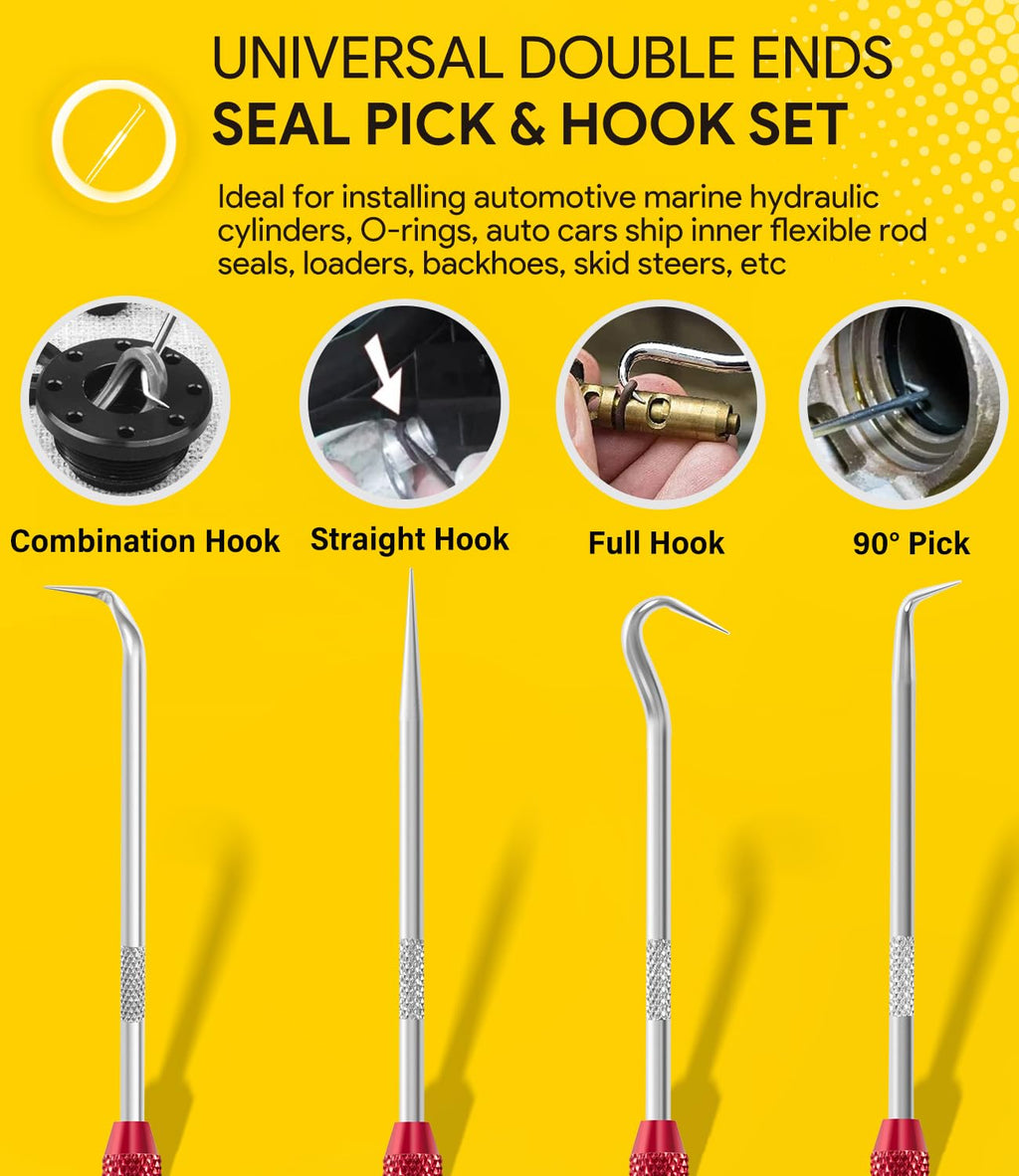 5 Pack Hydraulic Seal Installation Tool Kit, Hydraulic Cylinder Piston Repair Seal Tools, U-Cup Rod Seal Installation Tool Kits, Upgraded Seal Twistor Install Tool Set with Pick and Hook Set