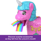 Polly Pocket Dolls & Playset with Pets & 25+ Surprise Accessories, Birthday Celebration Unicorn Partyland Playset, Hot Air Balloon Ride