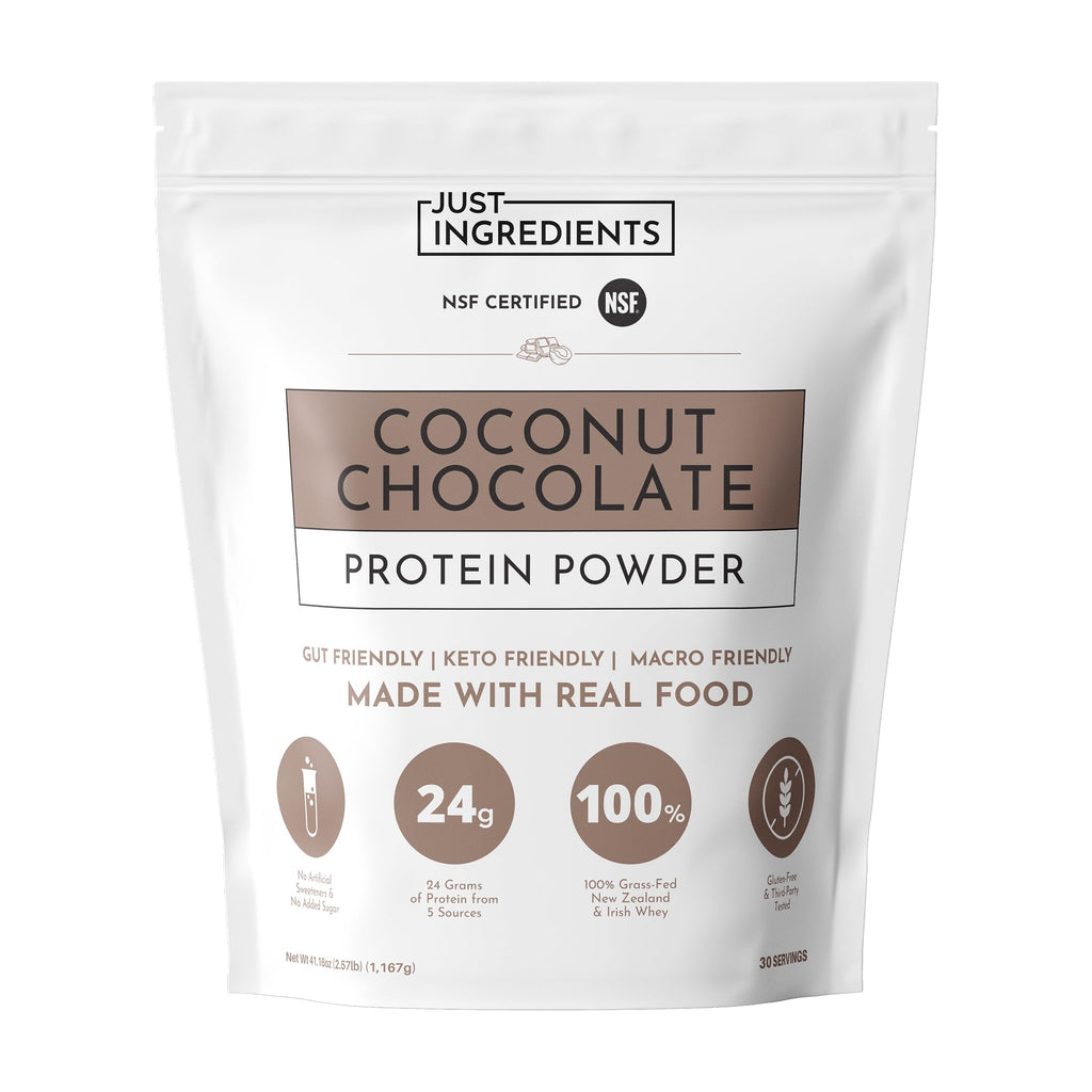 JUST INGREDIENTS Coconut Chocolate Protein Powder – 30-Serving Blend with 100% Grass-Fed Whey & Organic Plant Proteins – Creamy Coconut Cocoa Flavor – Supports Muscle Recovery, Energy*