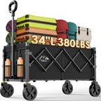 NWH 34'' Extra Long Collapsible Wagon, 380lbs Large Capacity Folding Wagons Carts with Wheels Foldable, Heavy Duty Utility Cart with All-Terrain Wheels for Beach Outdoor Grocery Camping Garden