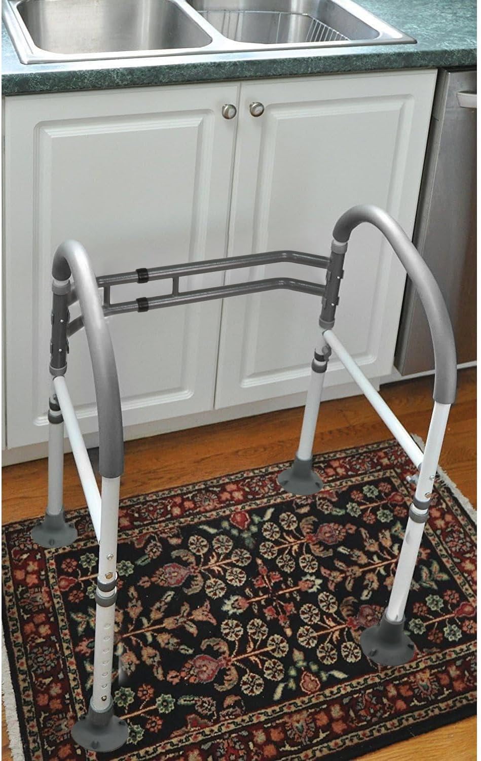 Vaunn Medical Deluxe Adjustable and Foldable Toilet Safety Frame, Bathroom Handrail Assist Grab Bar Handle (Gray, Adjustable Width and Height)