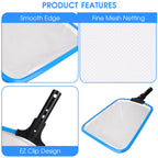 TidyMister 3PCS Cleaning Kit - 12.5'' Brush With Round End & 11'' Skimmer Net Fine Mesh & 5.7 Feet Thick Aluminum Pole 5-Segment, for Above Ground & Inground Pools Ponds