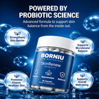 Borniu SkinRenew Probiotic Capsules, Daily Probiotic Supplement, Gut and Skin Wellness Support, Easy Daily Capsule Routine, 60 Capsules