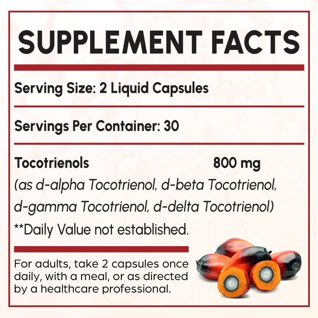 Tocotrienol Supplement Full Spectrum, Cutting-Edge Fusion Technology,Tocotrienol Vitamin E-Tocotrienols 800mg,Powerful Antioxidant,Cardiovascular,Highest Absorption Rate -120 Liquid-Filled Capsules