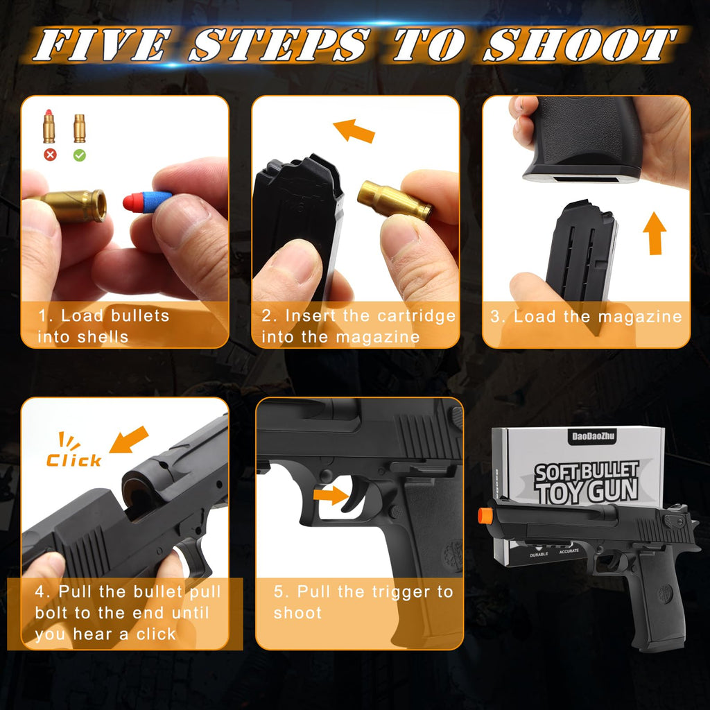 DaoDaoZhu Soft Bullet Toy Gun Pistol Shell Ejecting, Fake Prop Gun Black