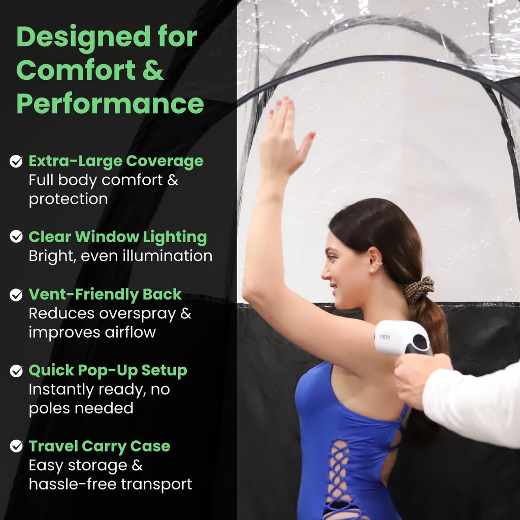 KobbTan Large Deluxe Spray Tan Tent – Pop Up Tent Portable Tanning Booth with Carry Case – Clear Window for Perfect Spray Tanning – Extraction Fan Opening – Easy Clean Spray Tan for Home & Salon