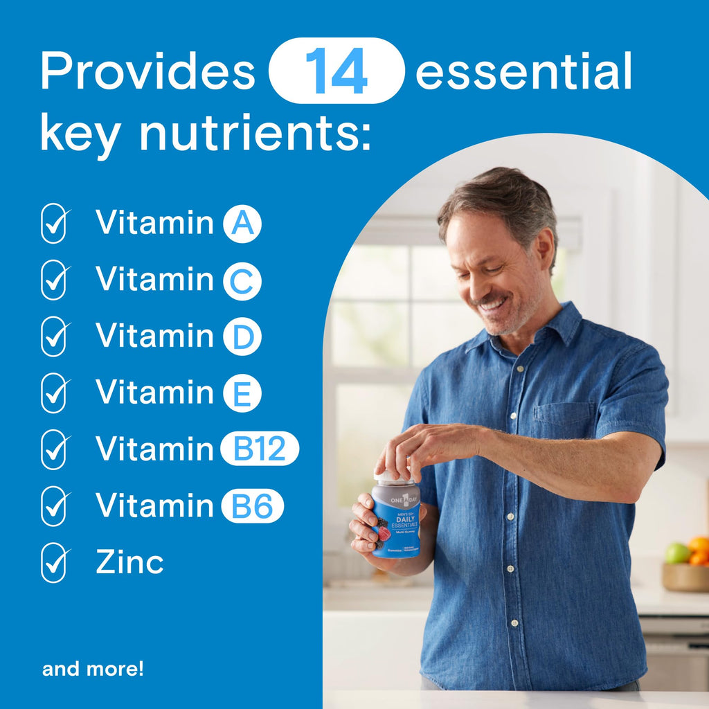 ONE A DAY Men’s 50+ Daily Essentials Multivitamin Gummies, Multivitamin for Men Over 50, Fruit Medley Flavor, 120 Gummies,(Pack of 2)