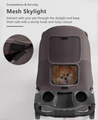 OS MOTOR Pet Stroller with 3 Wheels for Small/Medium Pets, Portable Travel Foldable Carrier Jogger for Dog Cat Puppy Kitty, Rear Wheel Breaks, Storage Basket, Visible Mesh with Weather Cover (Coffee)