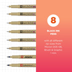 Sakura Pigma Micron Fineliner Pens, Black, Assorted Points - 8 Pack