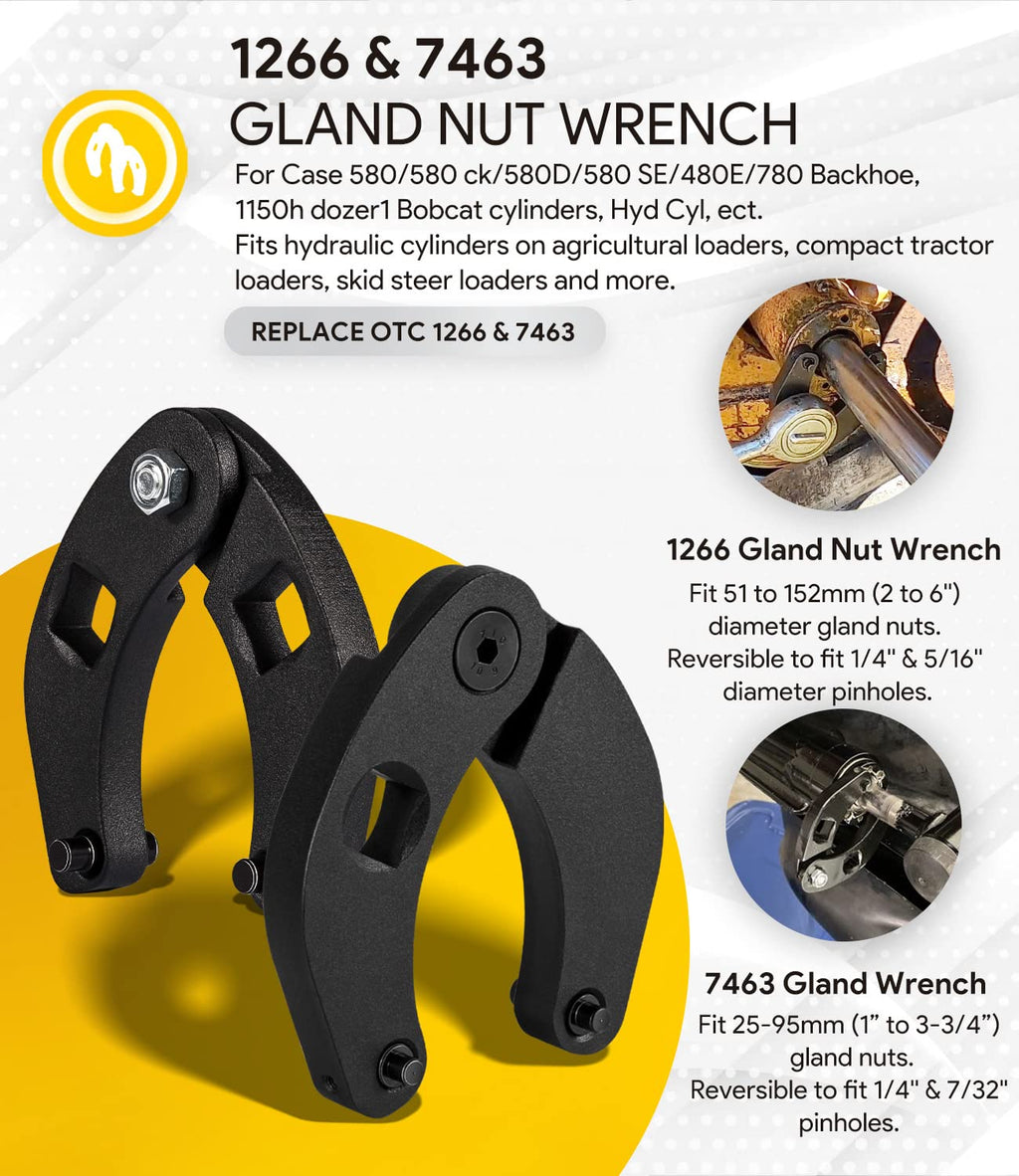 3 Pack Hydraulic Seal Installation Tools & 1266 Adjustable Gland Nut Wrench & 7463 Small Universal Gland Wrench, Hydraulic Cylinder Spanner Wrench Piston Repair Seal Kit, Farm & Construction Equipment