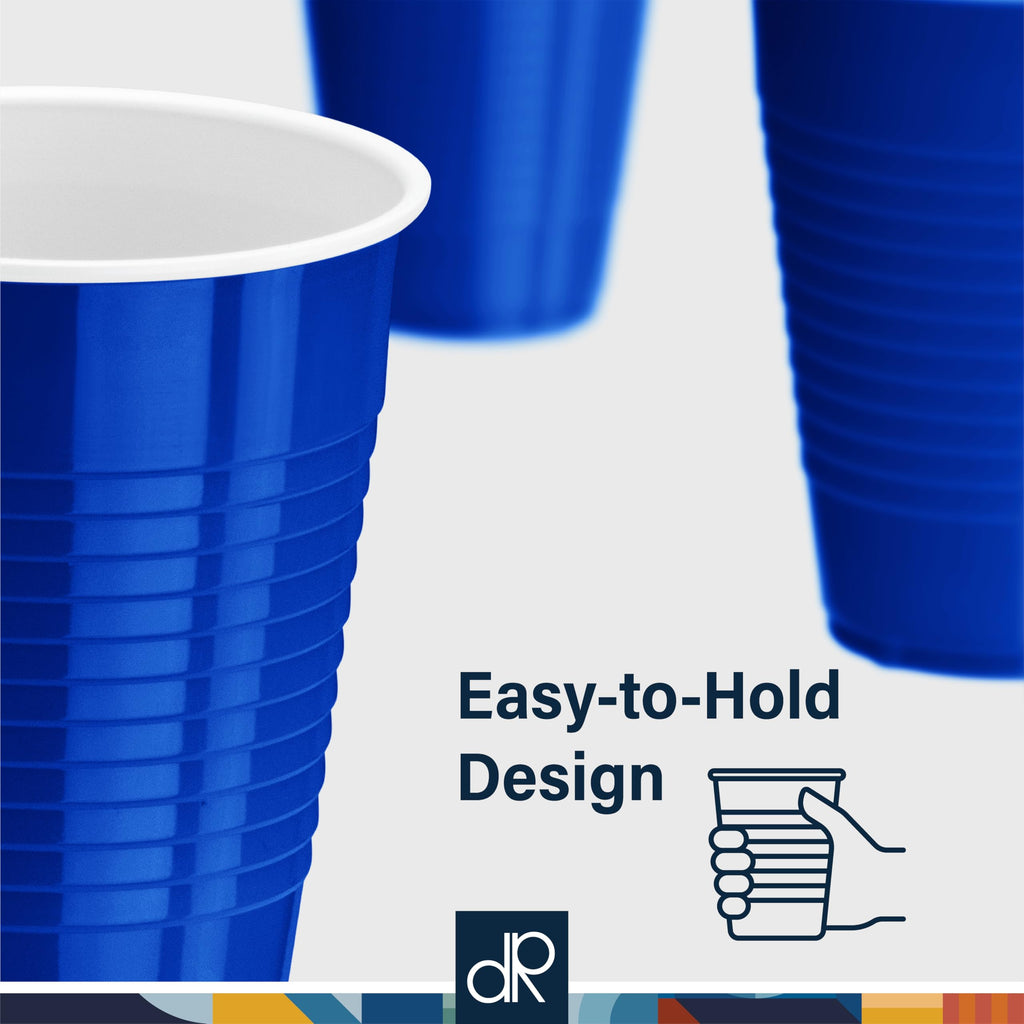 DecorRack Blue Plastic Cups, 12 oz Disposable Cups, Reusable Party Supplies (120 Count)