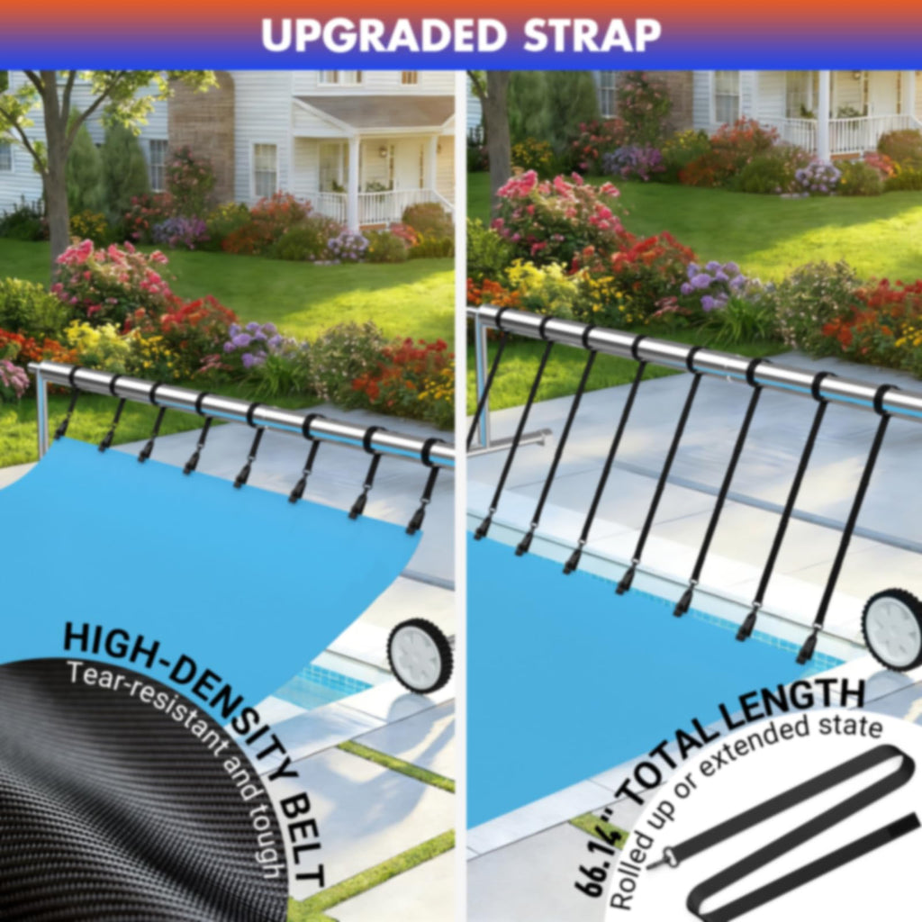 Goovilla 24 Pcs Pool Solar Cover Reel Attachment Kit, Inground Swimming Pool Solar Cover Straps and Clips, Weather Resistant Solar Blanket 8 Strap Kit with 8 Hooks and 8 Touch Fastener, Black