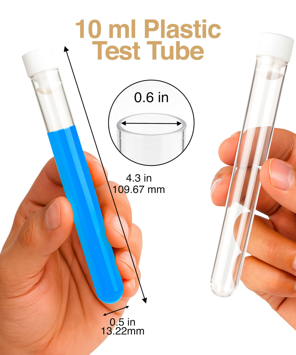 Berenti 25 PCS Plastic Test Tubes with Caps (10 ml) - Clear Test Tubes with (4.3"L x 0.5"W) for Scientific Experiments, Sample Testing, Home & Party Décor and as Storage Container for Beads, Powder