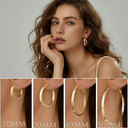 14K Gold Hoop Earrings for Women - Lightweight Classic Square Tube 14K Gold Earrings, Timeless Everyday Jewelry (30mm)