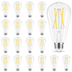 GvvooHome Edison Bulbs 60 watt Equivalent LED, E26 Bulb Dimmable, Cool White 4000K, ST58 Vintage Light Bulbs, 90+ CRI, 6W 600LM, E26 Medium Base, Clear Glass, 18 Pack