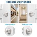 Vesmikit 5 Pack Brushed Nickel Door Knob, Round Interior Door Knobs for Hallway Closet, Non-Locking Passage Door Knobs, Keyless Door Handles for Left/Right Handle Doors