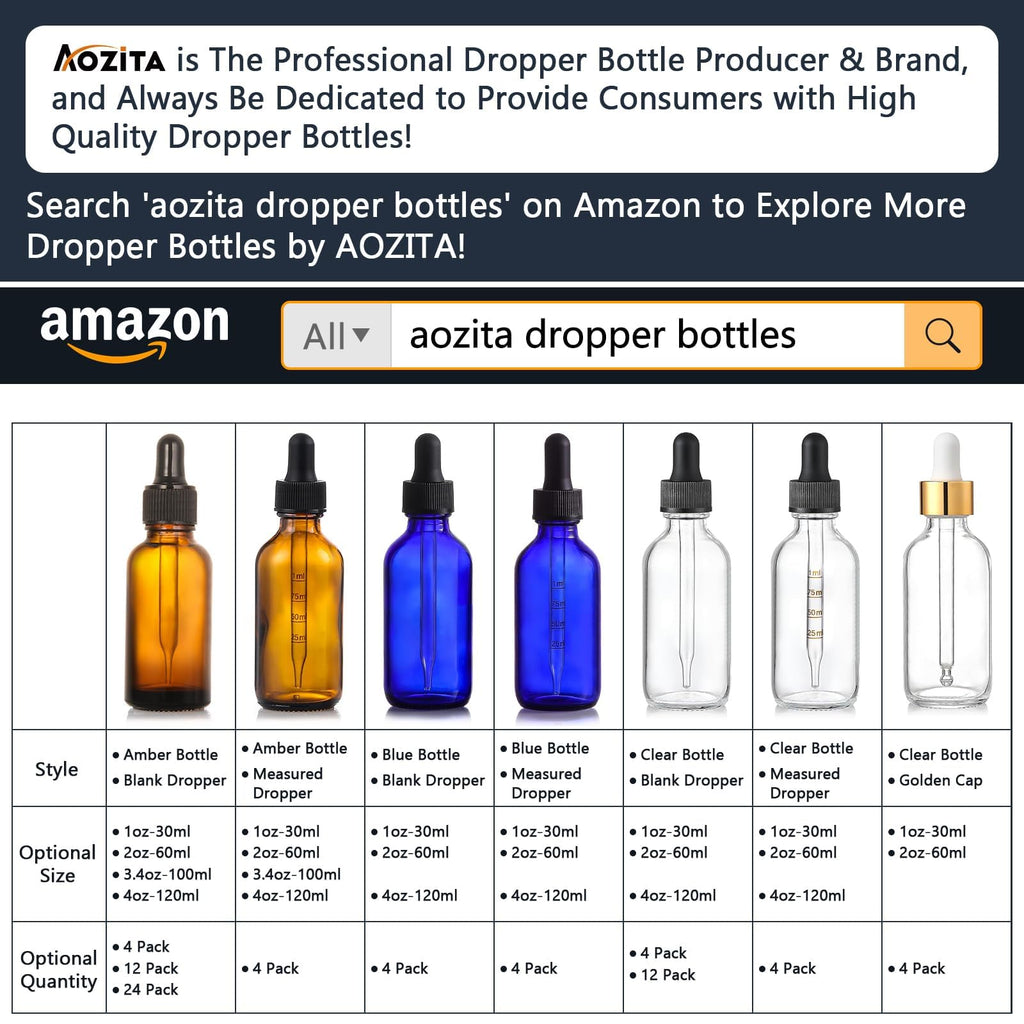 4 Pack, 2 oz Bottles with Dropper & 1 Funnel & 4 Labels - Essential Oils Bottles for Health, Personal Care & Beauty - 60ml Thick Dark Amber Glass Tincture Bottles, Refillable Cosmetic Containers