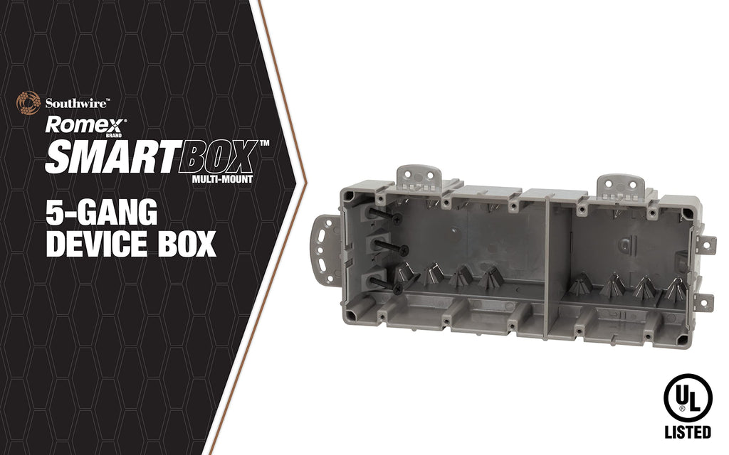 Southwire MSBMMT5G 5 Gang Multi Mount Device Box with Depth Adjustable; Heavy Duty 42lb ; Gray