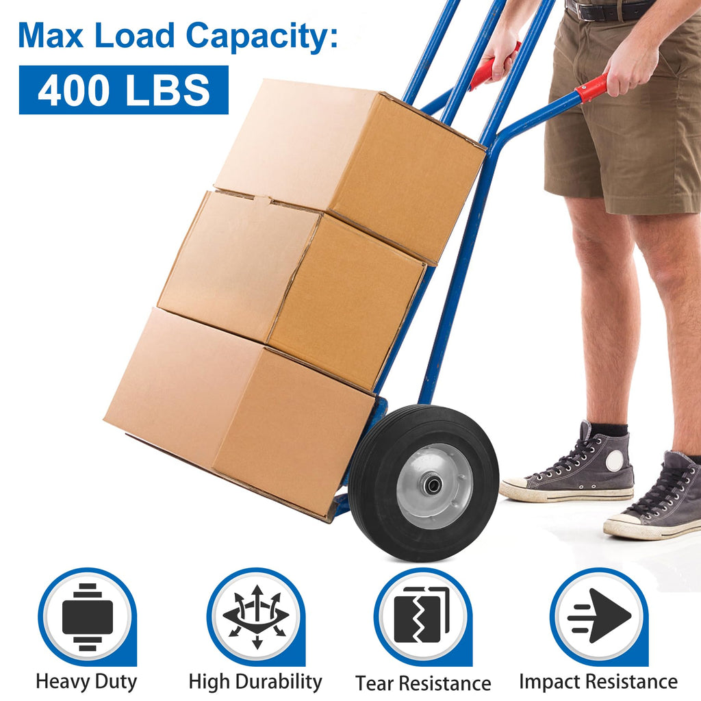 phepetroll 10" x 2.5" Flat Free Solid Rubber Tires 10 Inch Hand Truck Solid Wheels Replacement with 5/8" Axles, 8 Spacers 4 Pins for Hand Trucks, Wheelbarrows, Dolly Trolleies, 2 Packs
