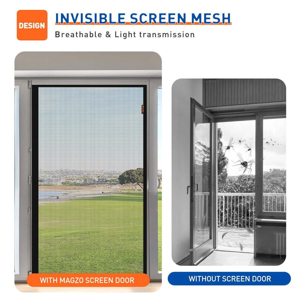 MAGZO Magnetic Screen Door Fit Door Size 72 x 80 Inches, Actual Screen Size 74 x 81 Inch Heavy Duty Side Opening Polyester Screen Curtain for Sliding Door Broader View, Black