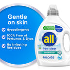 all free clear, Odor Relief, Liquid Laundry Detergent for Odors, Unscented and Hypoallergenic for Sensitive Skin, Concentrated, 80.1oz, 90 Loads