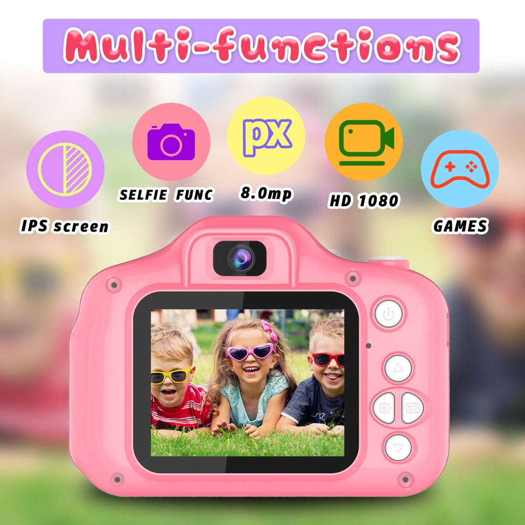 Seckton Upgraded Kids Selfie Camera, HD Digital Video Camera for Kids-Pink